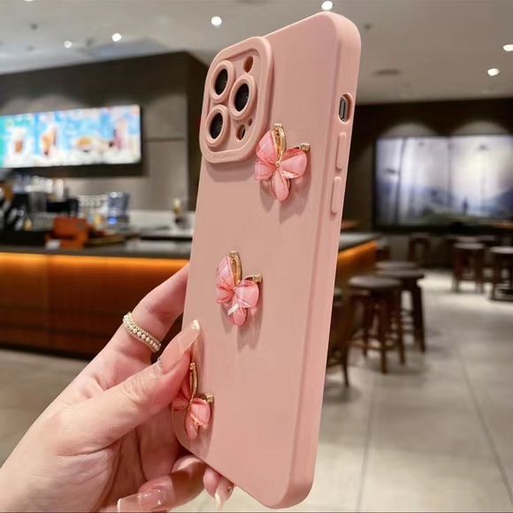 Pink Phone Case with 3D Gem Butterflies iPhone 13 Pro Max - Picture 3 of 5